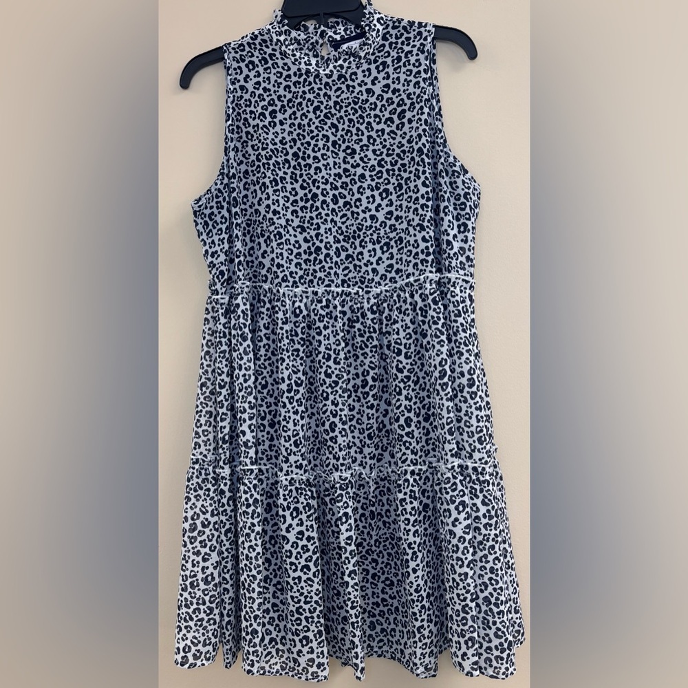 Mud Pie Nsomi Ruffle Dress in Navy Leopard, size large